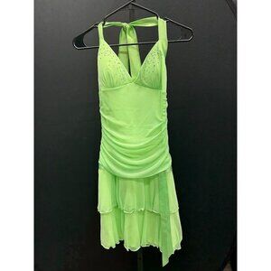 Taboo Vintage Y2K Green Halter Ruffle Mini Dress
